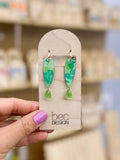 SALE Hand Painted Drop Hoop - Resin Earrings