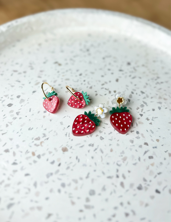 Strawberry Earrings - In Bloom - Acrylic Hoop Dangle