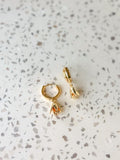 Flower Fuchsia Hoop - Gold Huggie Earrings